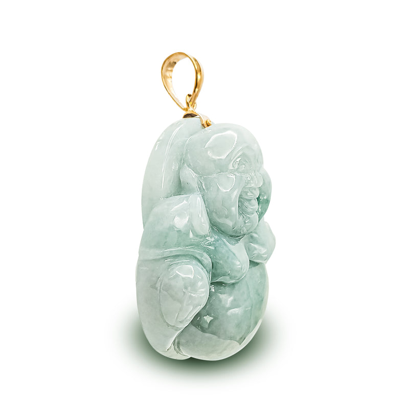 Laughing Buddha Jade Pendant (14K)