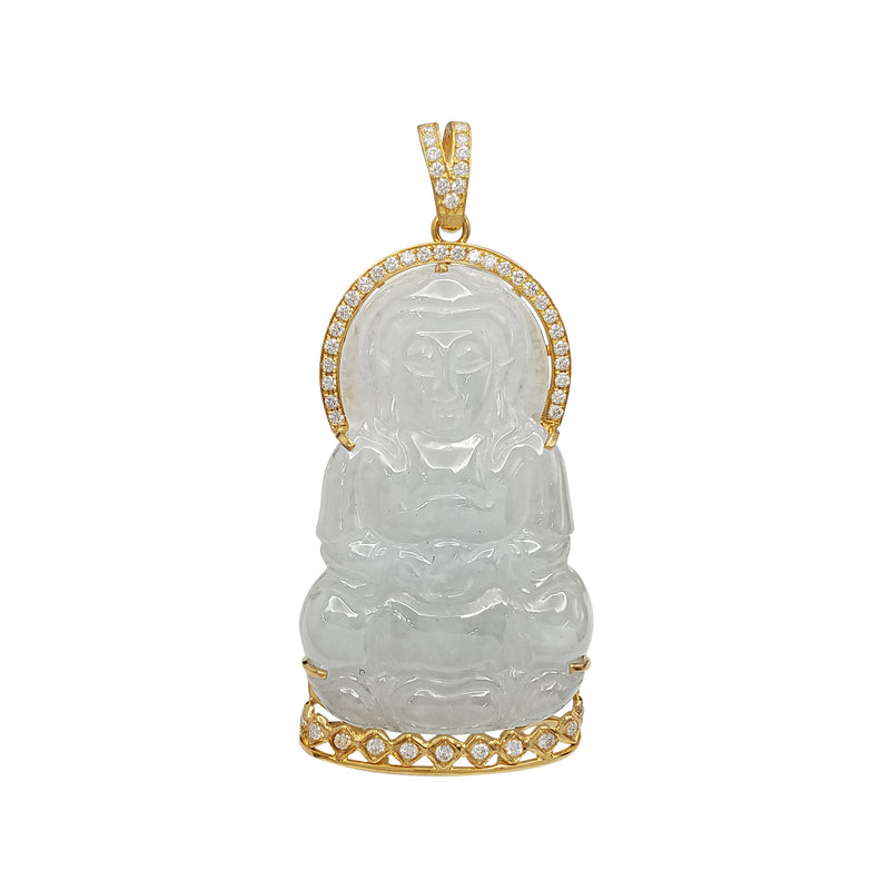 Diamond Guan Yin Jade Pendant (14K)