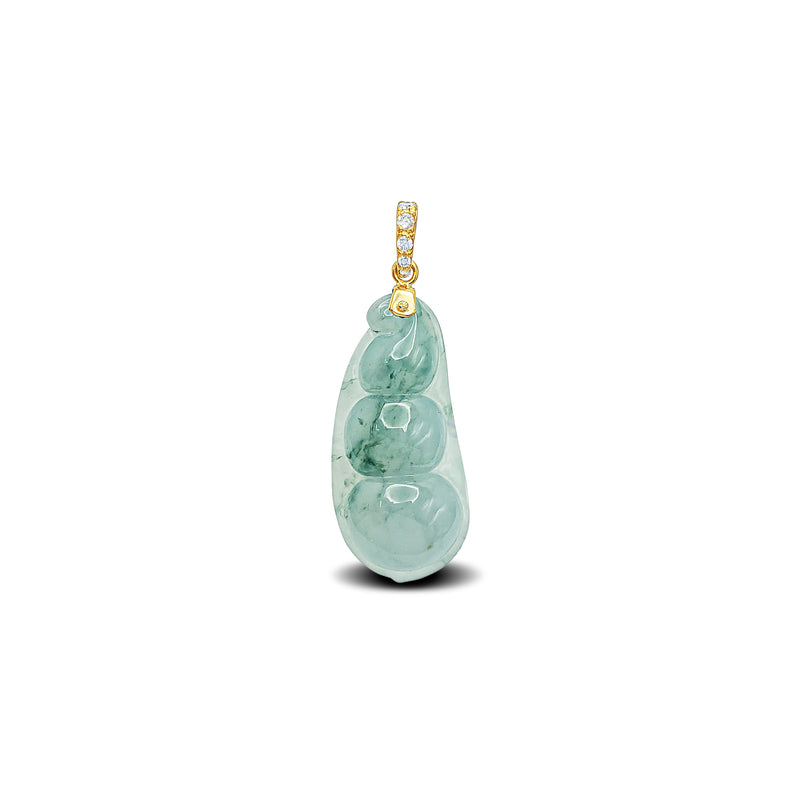 Diamond Bail Jade Peapod Pendant (14K)