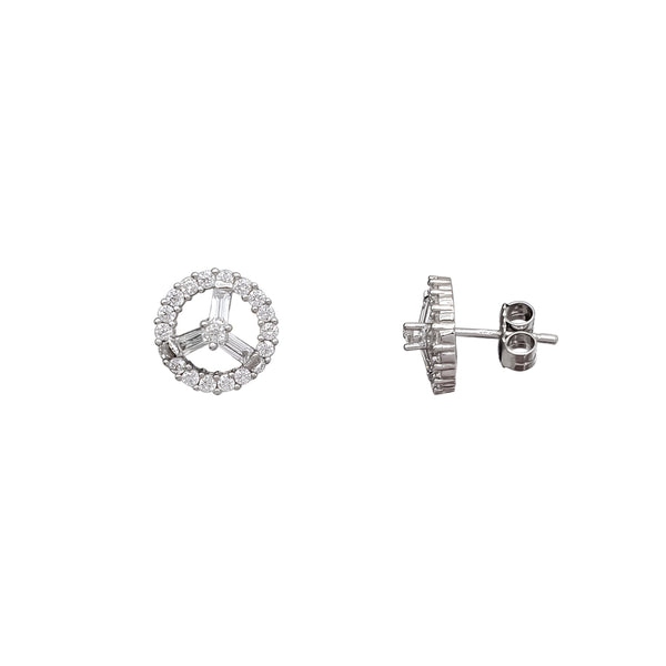 Zirconia Halo Baguettes & Round Stud Earring (Silver)