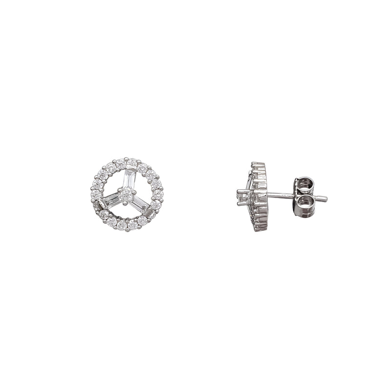 Zirconia Halo Baguettes & Round Stud Earring (Silver)