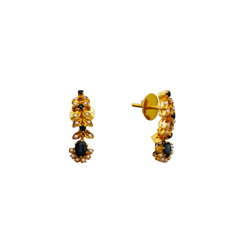 Sapphire With Pearl Stud Back Earrings (24K)