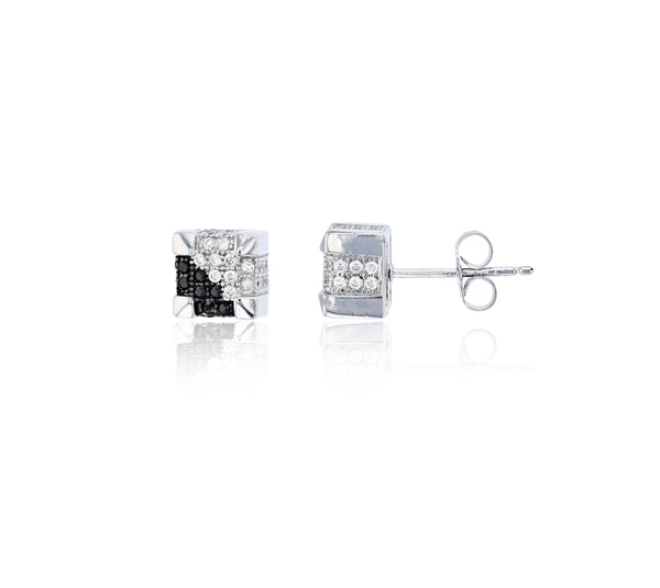 Black & White 3D Square Stud (Silver)