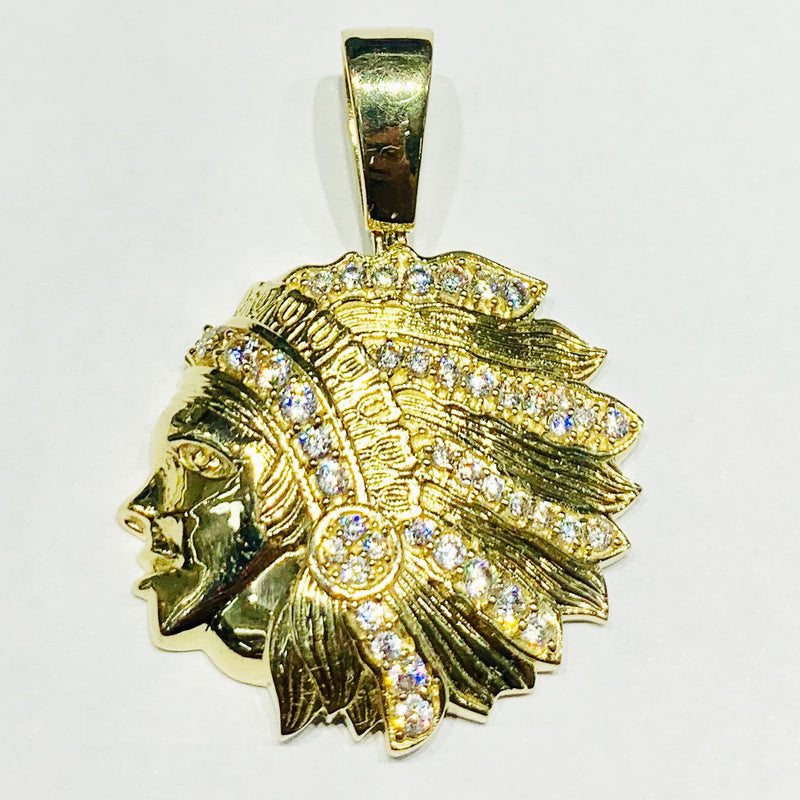 Indian Chief Head Pendant (14K).