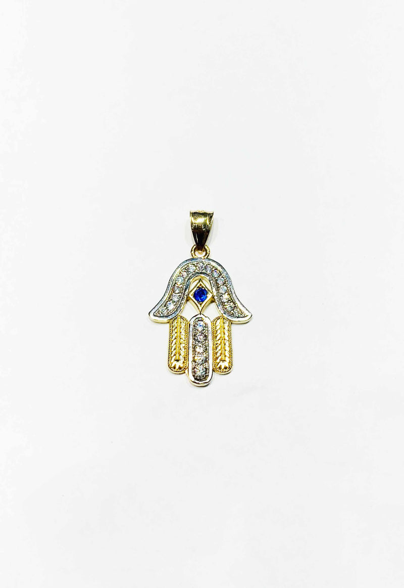 Two-tone Hamsa CZ Pendant (14K).