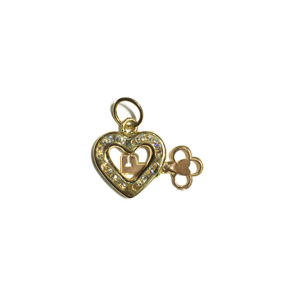 Heart Frame with Key CZ Pendant (14K) front - Popular Jewelry - New York