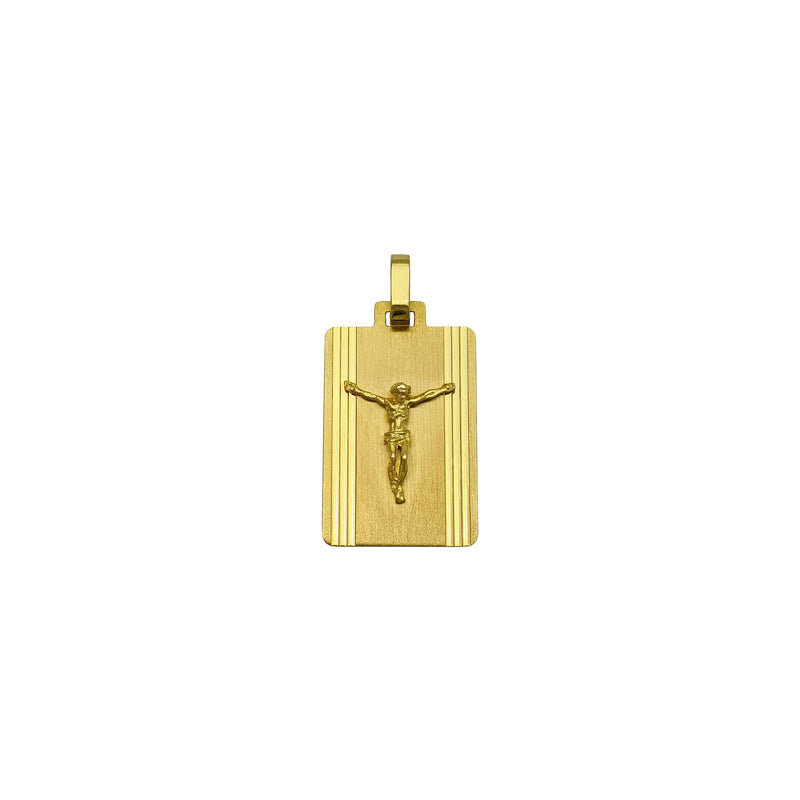 Crucified Jesus Rectangular Streamlined Pendant (14K) front - Popular Jewelry - New York