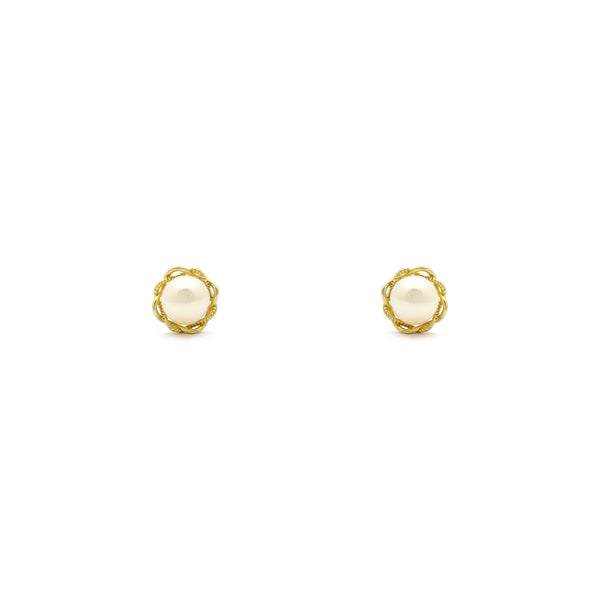 Entwined Pearl Stud Earrings (14K) front - Popular Jewelry - New York