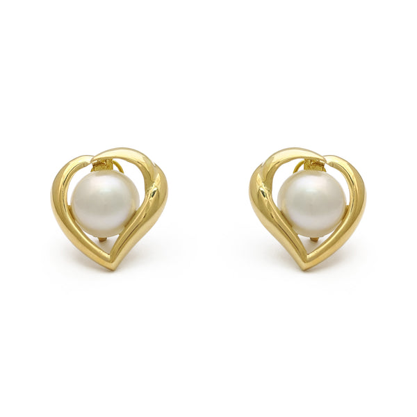 Heart Outlined Pearl Earrings (14K) front - Popular Jewelry - New York