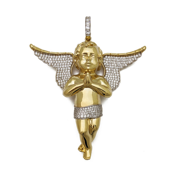 Iced-Out Praying Angel Pendant (14K) front - Popular Jewelry - New York