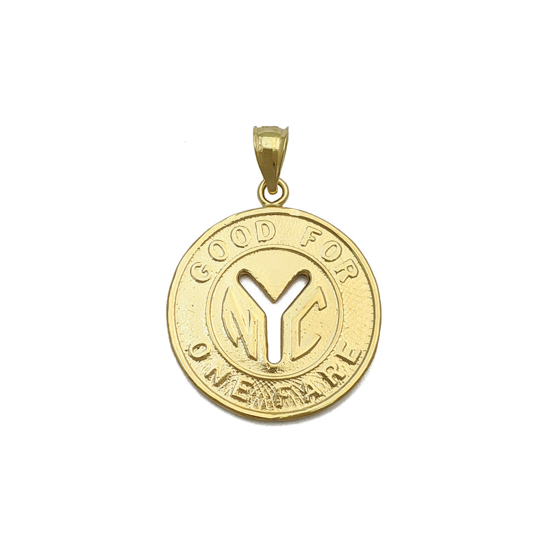 New York City Subway Token Pendant Yellow Gold (14K) back - Popular Jewelry - New York