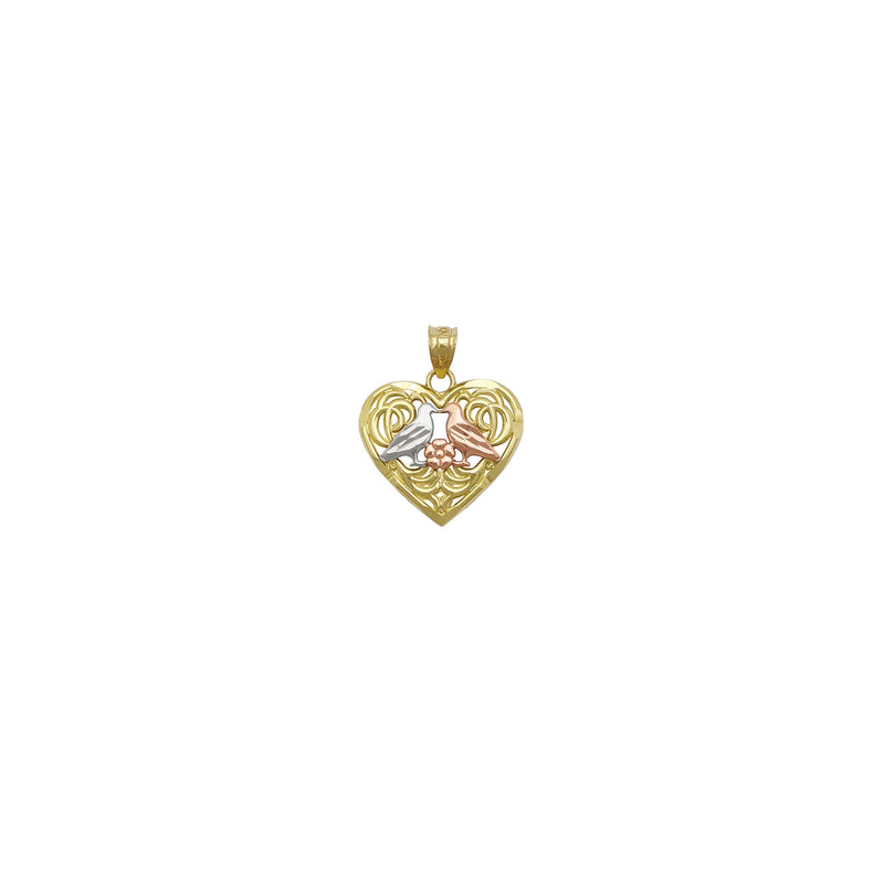 Lovebirds Heart Pendant (14K) front - Popular Jewelry - New York