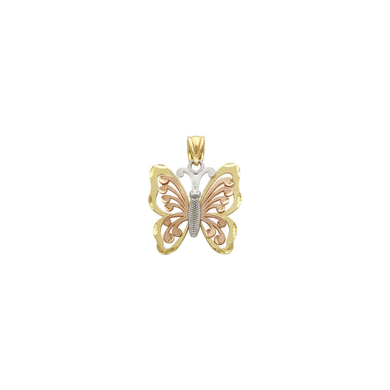 Tri-Tone Butterfly Pendant (14K) front - Popular Jewelry - New York