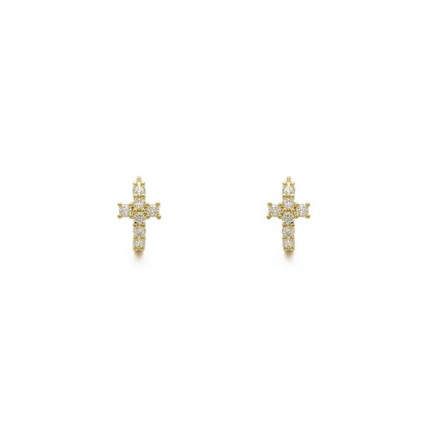 Icy Cross Prong-Set Huggie Earrings (14K) front - Popular Jewelry - New York