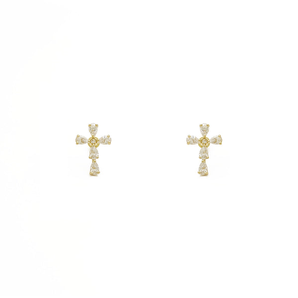 Teardrop Cross Stud Earrings (14K) front - Popular Jewelry - New York