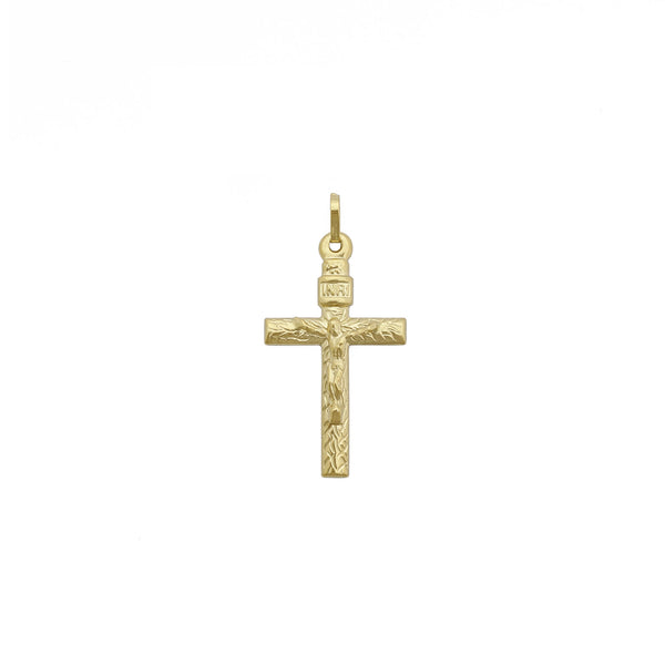 Textured Crucifix Pendant (14K) front - Popular Jewelry - New York