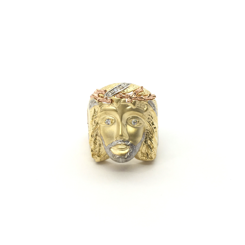 Real Solid 10K Yellow Men's Jesus Head Two-Tone Ring – bhj