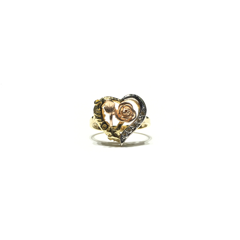 Rose Heart Outline CZ Ring (14K) front - Popular Jewelry - New York