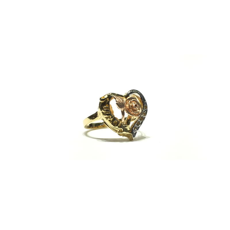 Rose Heart Outline CZ Ring (14K) side - Popular Jewelry - New York