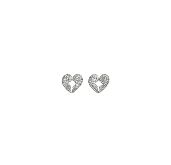 Heart Wing Stud Earrings (Silver)