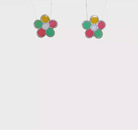 Enamel Colorful Flower Stud Earrings (Silver)