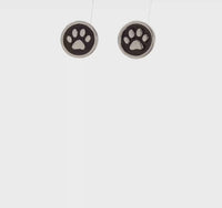 Round Enamel Paw Print Stud Earrings (Silver)