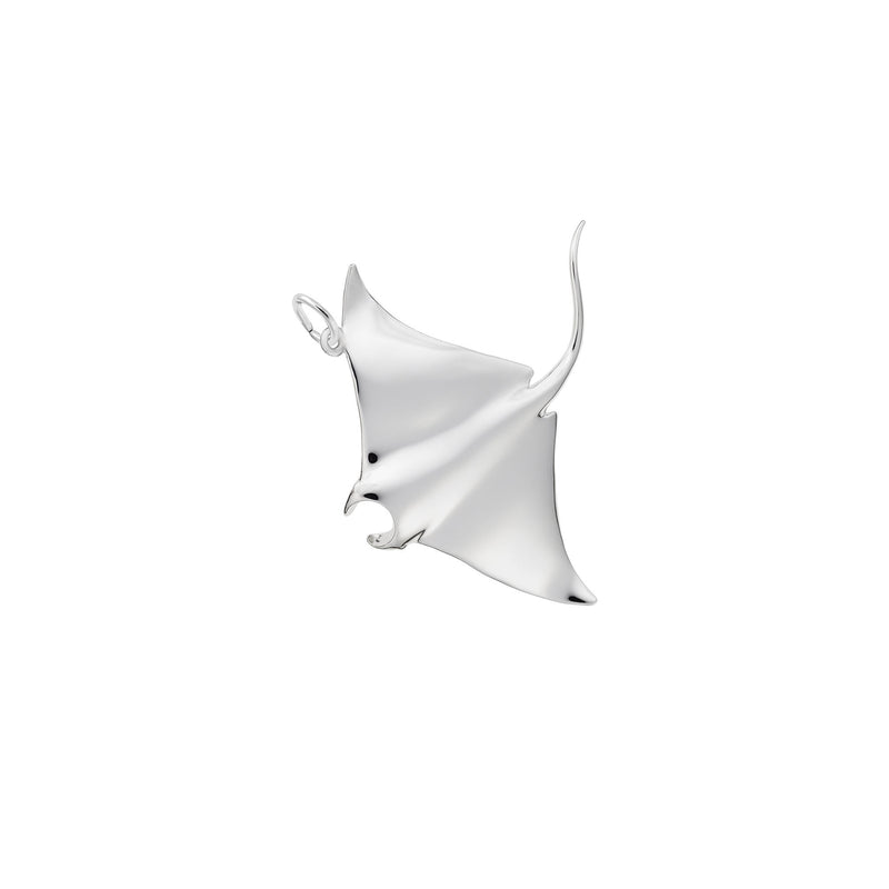 3-D Textured Manta Ray Charm Pendant (Silver)