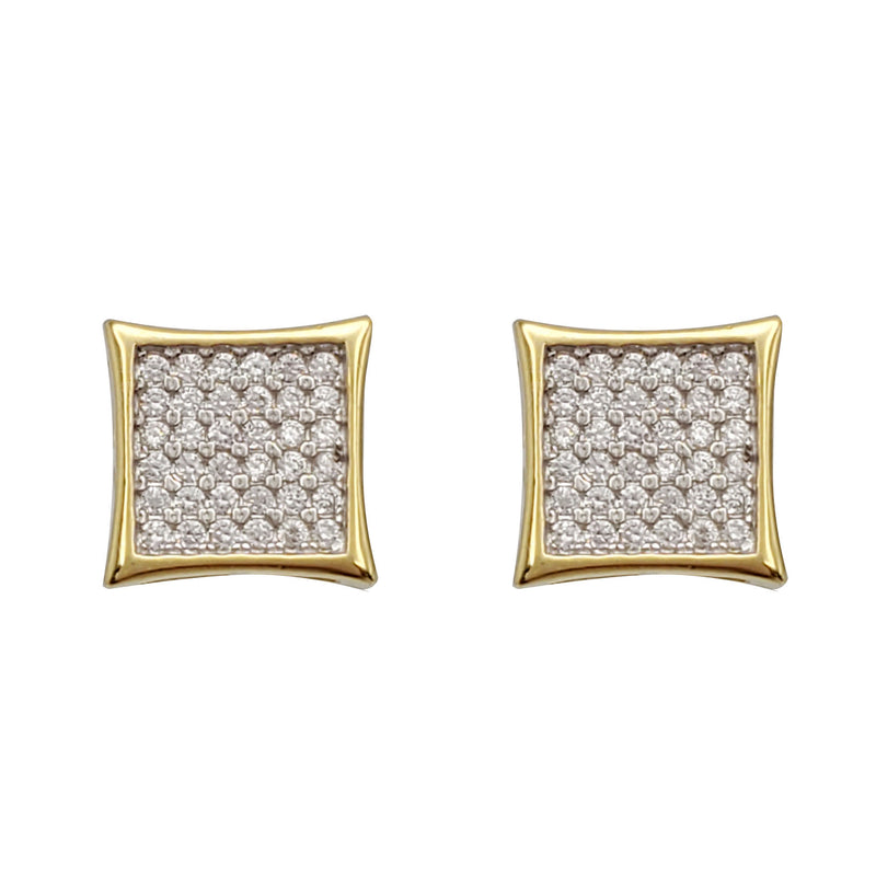 Micropave Curved Square Screw-Back Stud Earring (Silver)