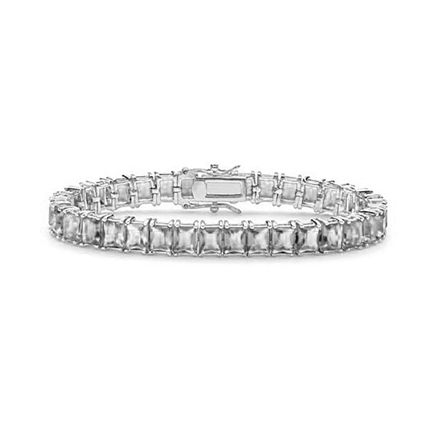 Zirconia Emerald-Shape Tennis Bracelet (Silver)