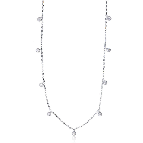 Dangling Milgrain Bezels Fancy Necklace (Silver)