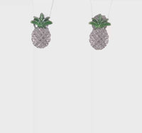 Enamel Pineapple Stud Earrings (Silver)