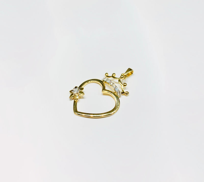 Diamond Heart Crown Pendant (14K)