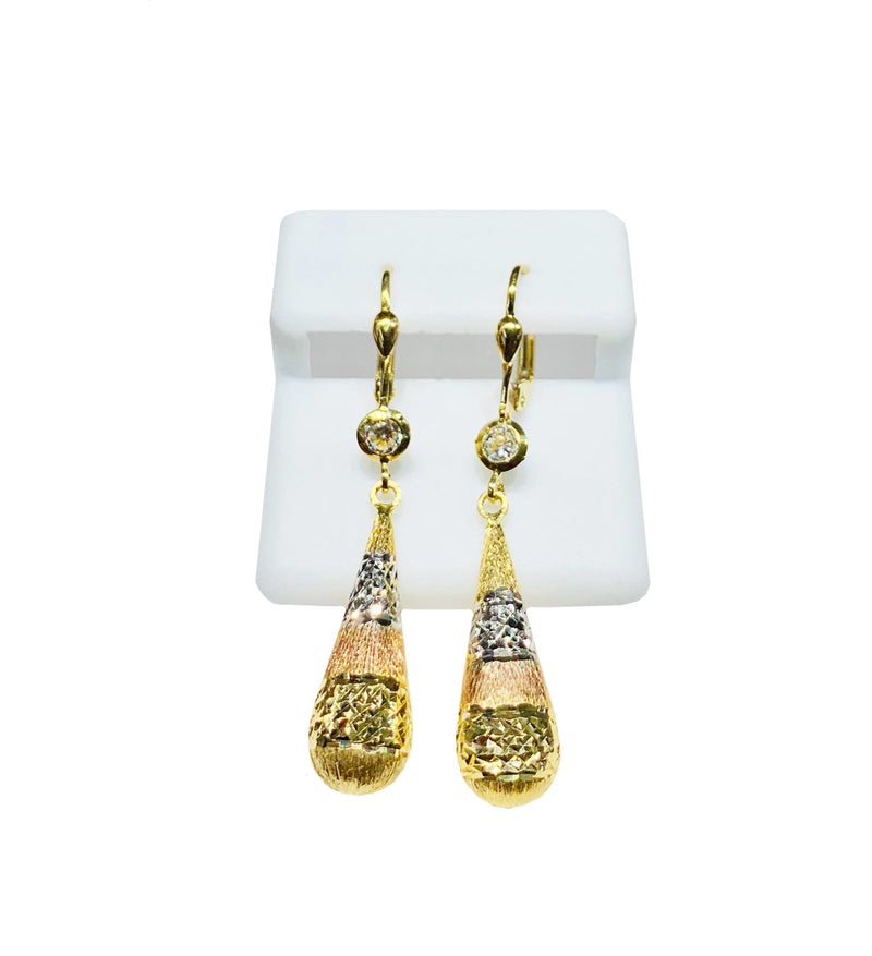 Tri-color Drop CZ Earrings (14K).