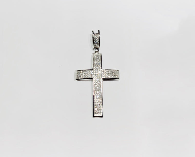 Diamond Convex Cross Pendant (14K) front - Popular Jewelry - New York