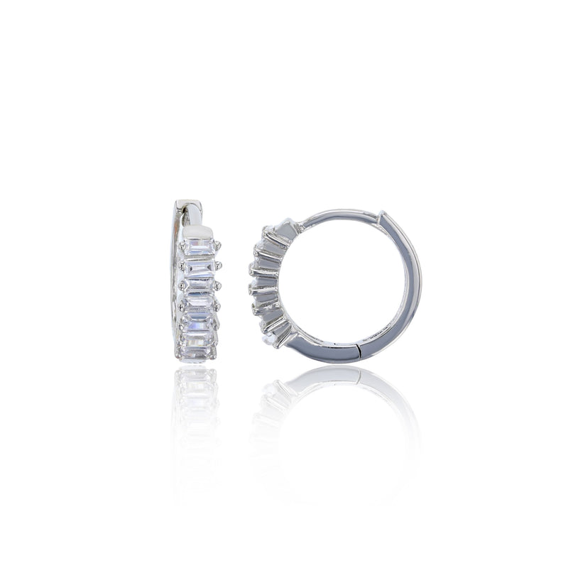 One-Row Baguette Huggie Earring (Silver)