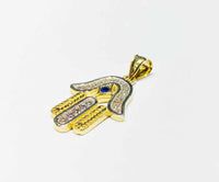 Two-tone Hamsa CZ Pendant (14K).