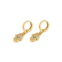 Hamsa Evil Eye Huggie Earrings (14K)