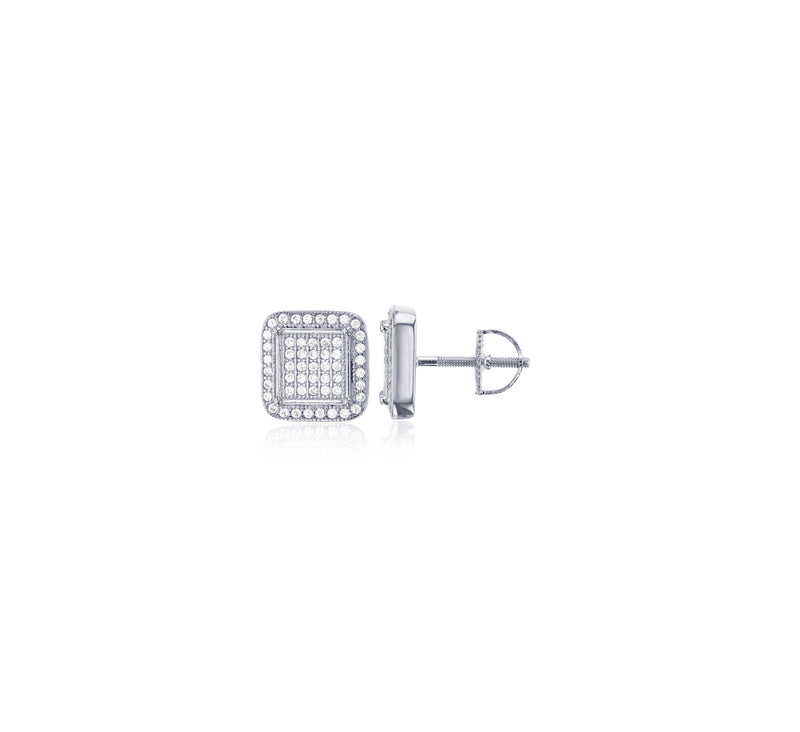 Micropave Rounded Square CZ Stud Earrings (Silver)