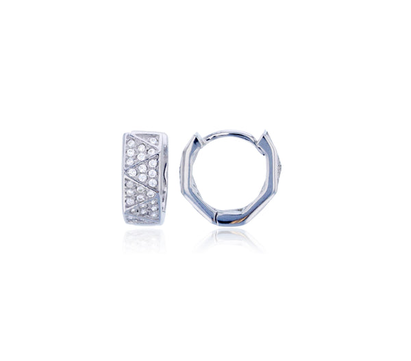 Zig Zag Pave Huggie Earring (Silver)