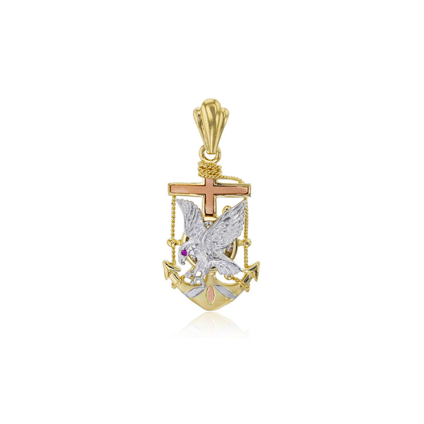 Tricolor Anchor Eagle Pendant (14K)