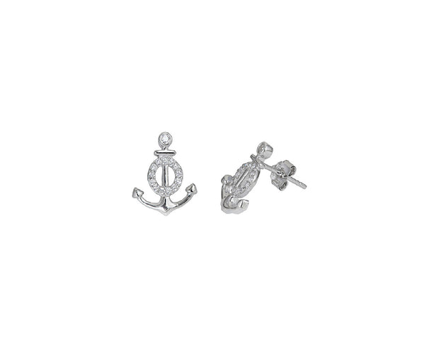 Anchor Stud CZ Earrings (Silver)