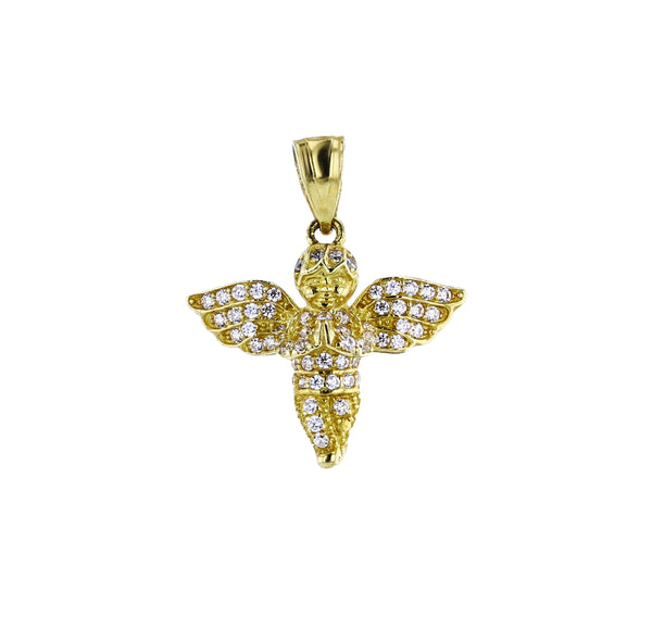 Yellow Gold Micropave Guardian Angel Pendant (14K)