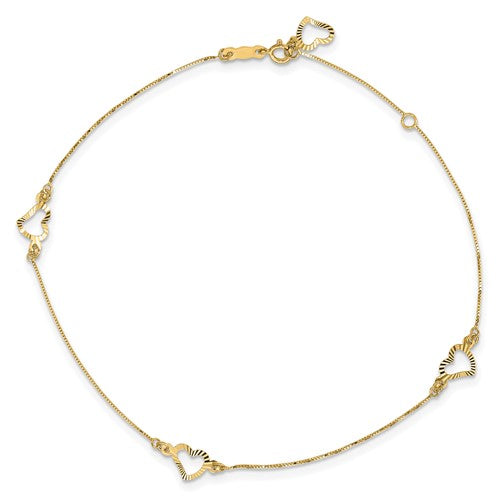 Triple Heart Anklet Bracelet (14K)