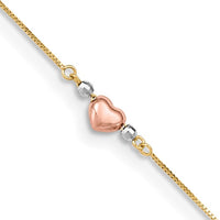 Tricolor Heart and Ball Anklet Bracelet (14K)