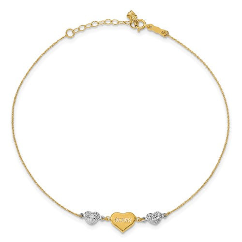 Two Tone Heart Anklet Bracelet (14K)