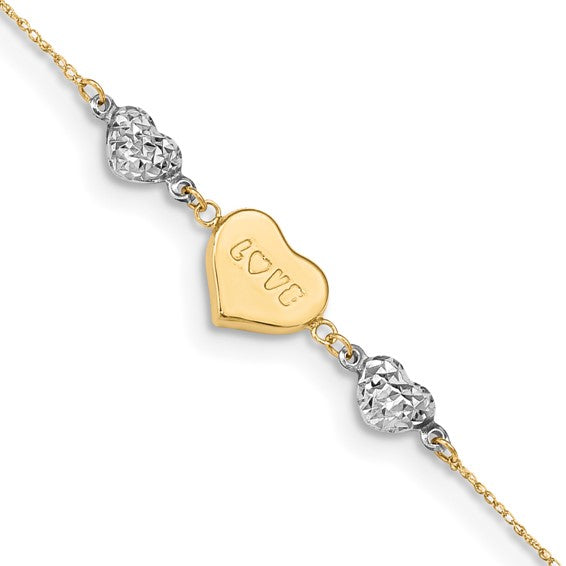 Two Tone Heart Anklet Bracelet (14K)