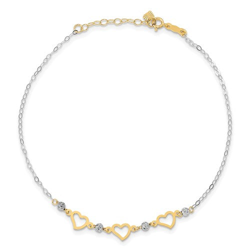 Two Tone Heart and Ball Anklet Bracelet (14K)