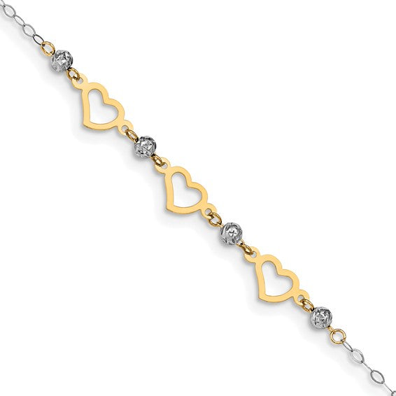 Two Tone Heart and Ball Anklet Bracelet (14K)