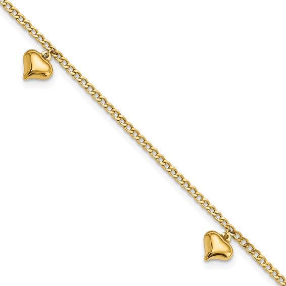 Puffy Heart Anklet Bracelet (14K)