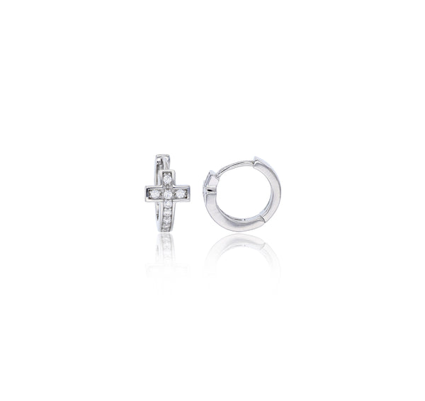 Micropave Huggie CZ Cross Earrings (Silver)